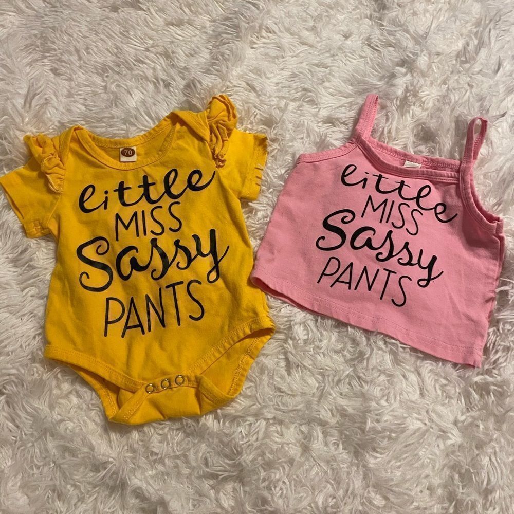 Little Miss Sassy Pants Yellow Onesie (70) & Pink Tank (74)